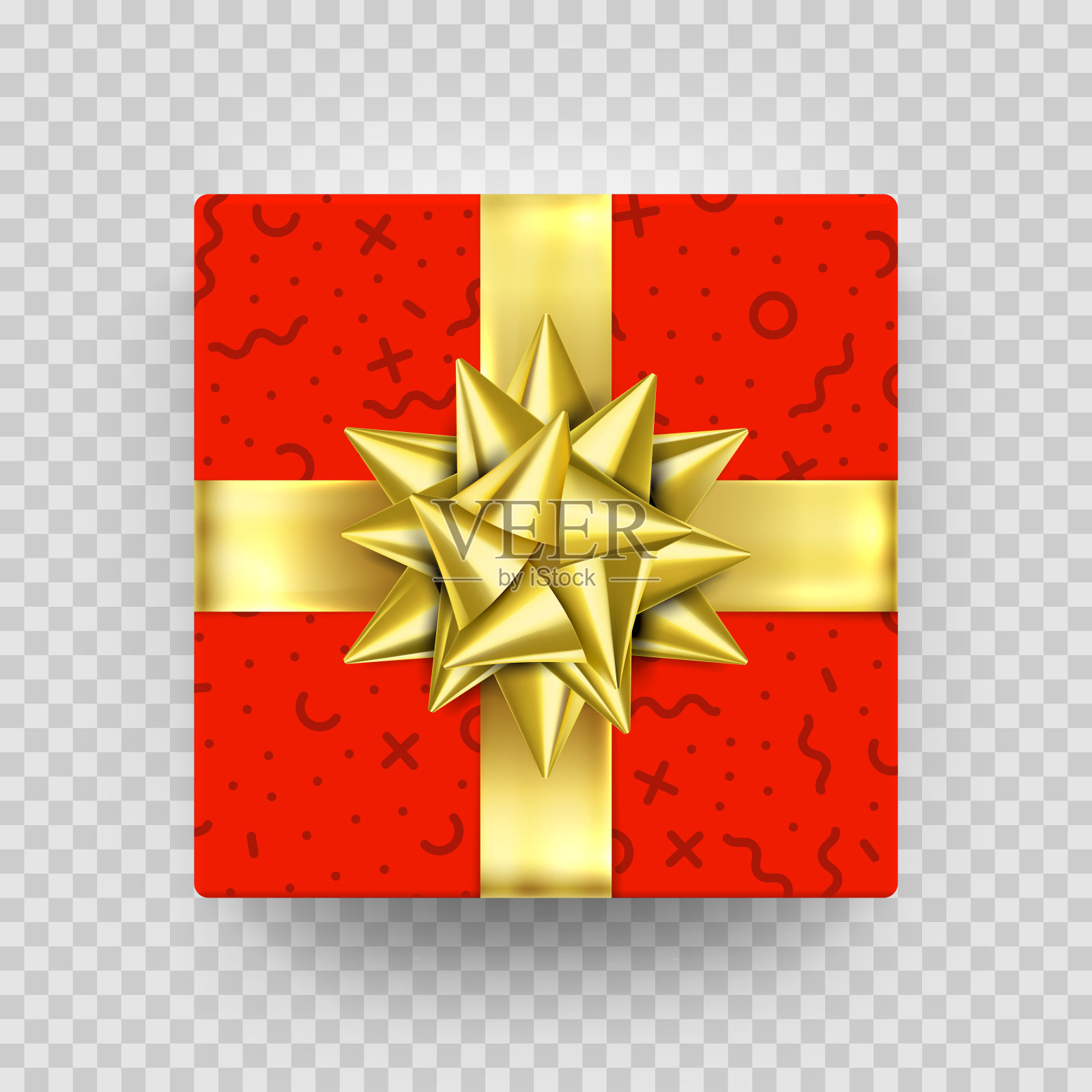 圣诞礼盒礼品红金色丝带蝴蝶结包装图案矢量孤立设计元素图片