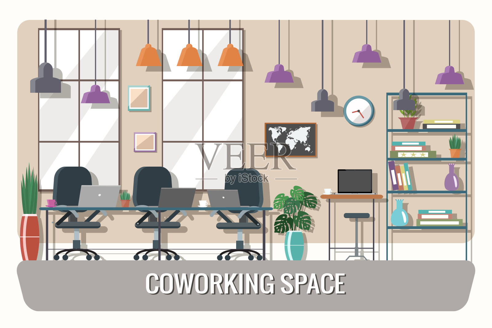 共同工作空间的矢量插图。工作场所，创意办公室。插画图片素材