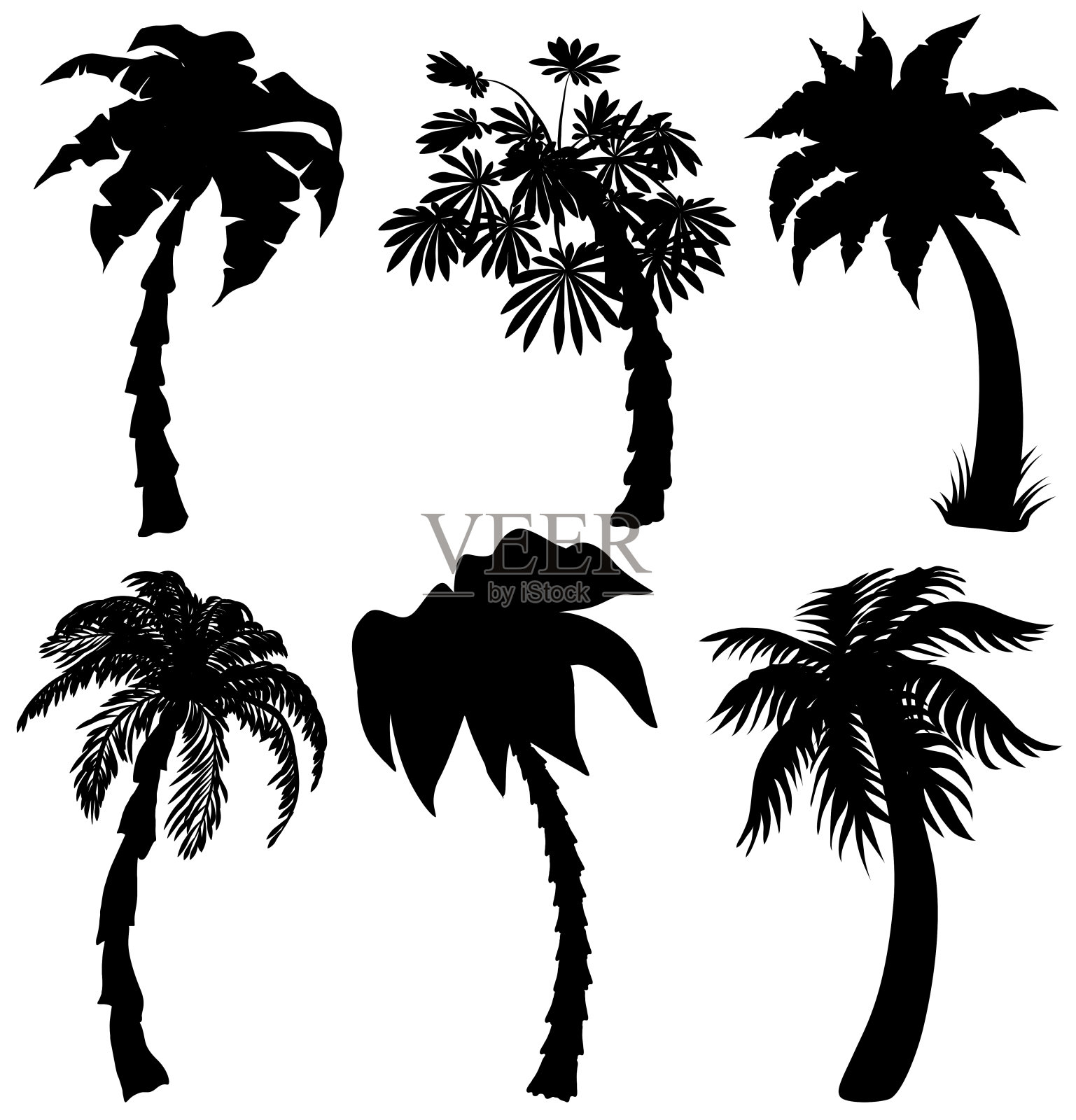 一套热带棕榈树剪影设计元素图片