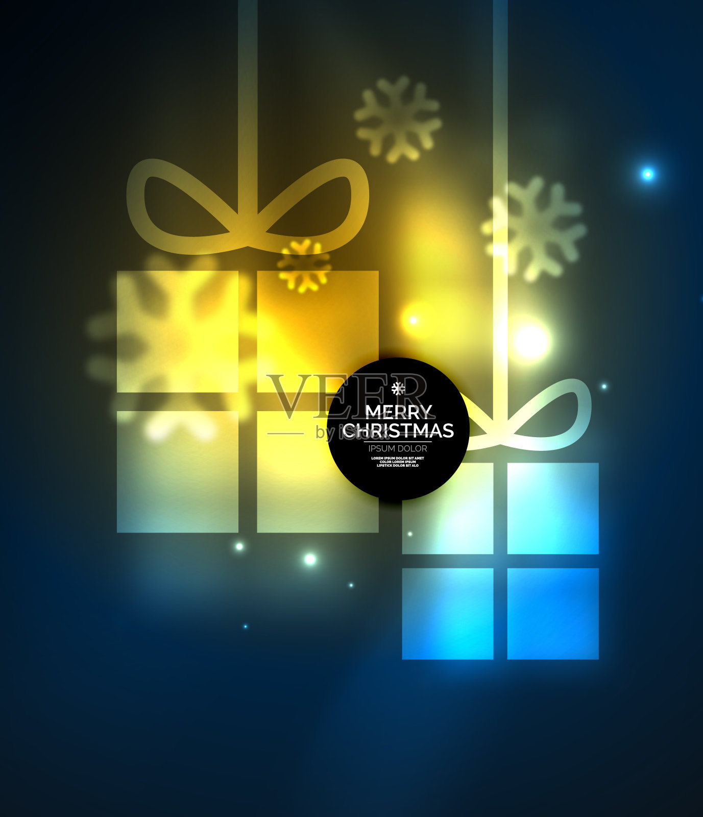 发光的礼物盒与雪花，圣诞和新年的模板插画图片素材