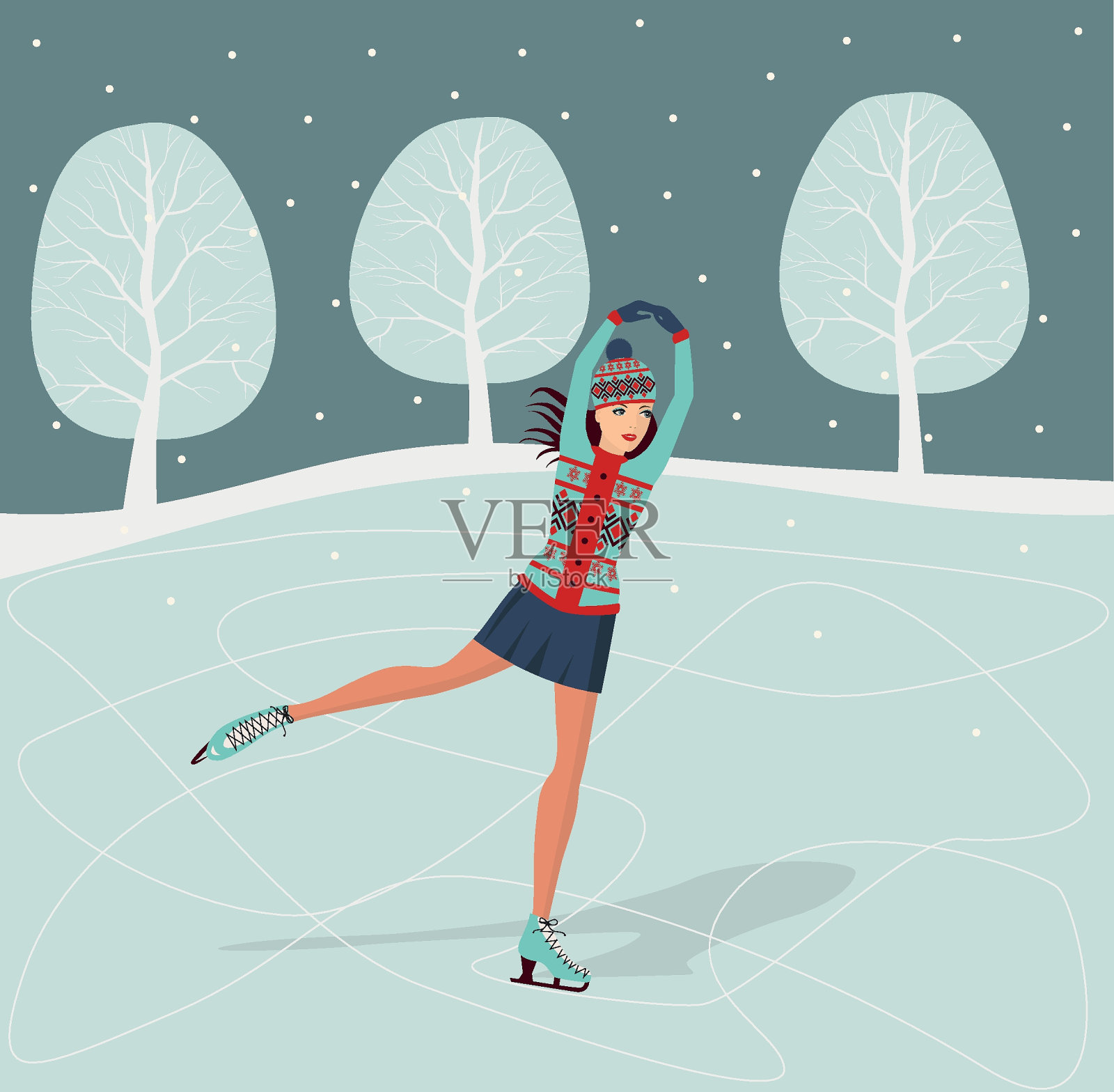 女孩溜冰鞋插画图片素材