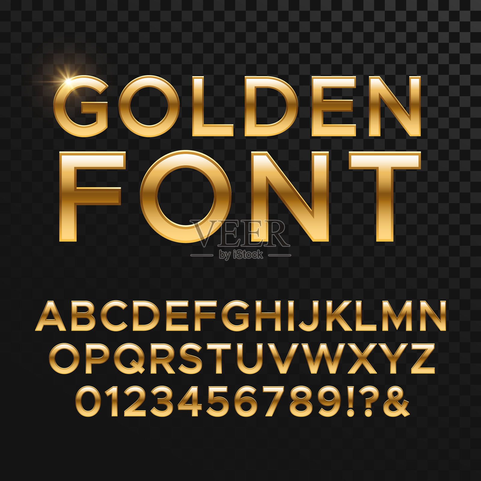 金色光泽的矢量字体或金色字母。黄色金属字体设计元素图片