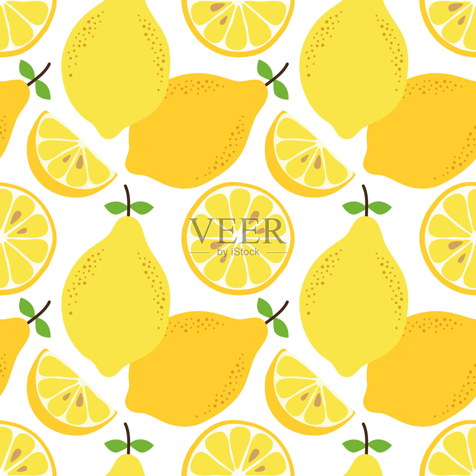 可爱的手绘无缝模式与柠檬柑橘类水果和切片孤立在白色背景插画图片素材