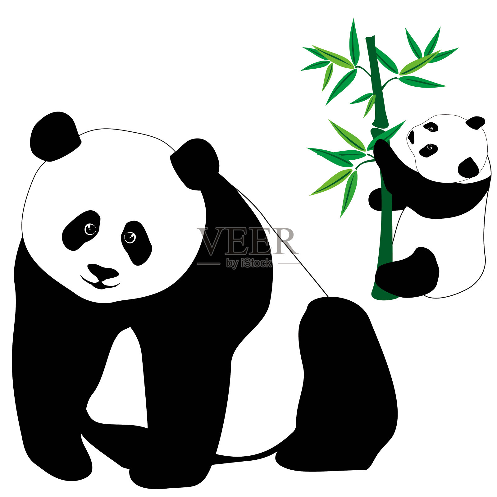 一组可爱的熊猫和竹子插画图片素材
