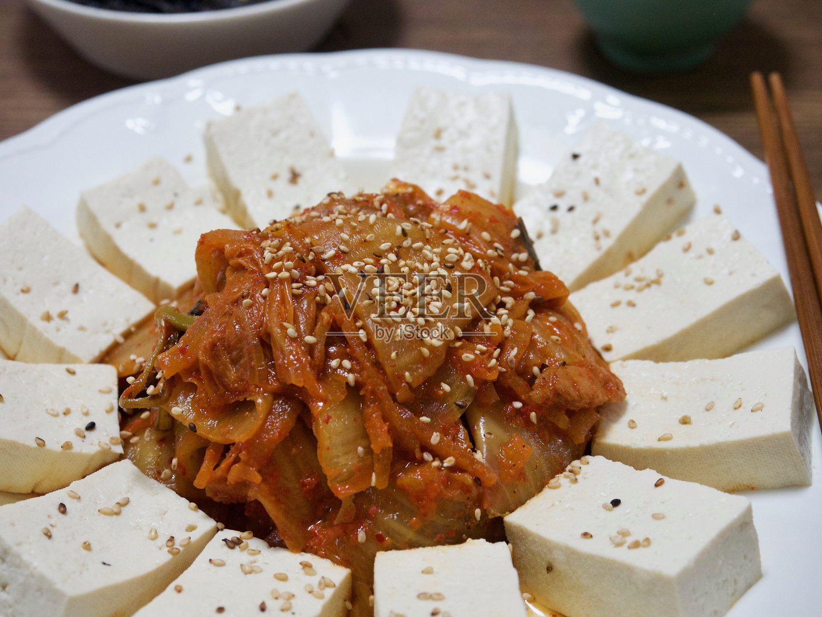 亚洲菜蘸豆腐照片摄影图片