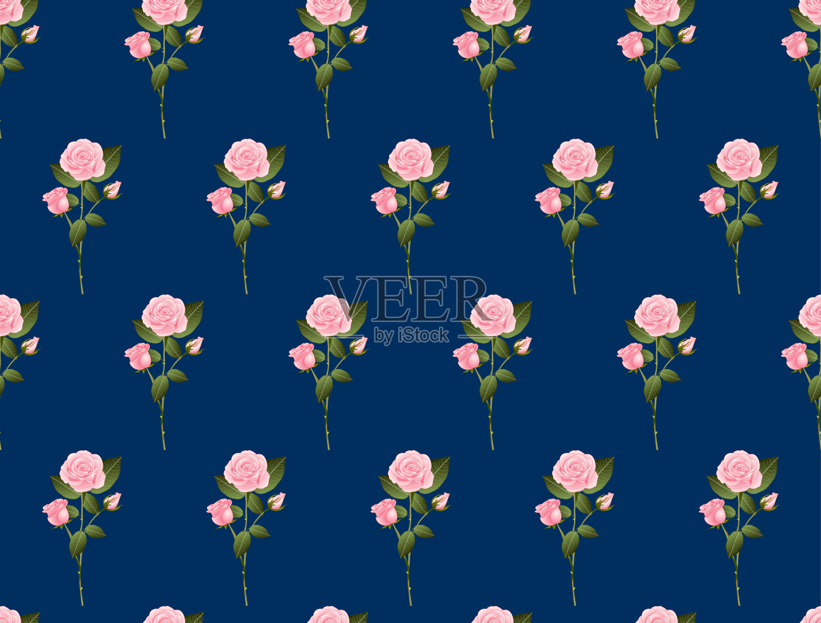 靛蓝色背景上的粉红玫瑰花束插画图片素材