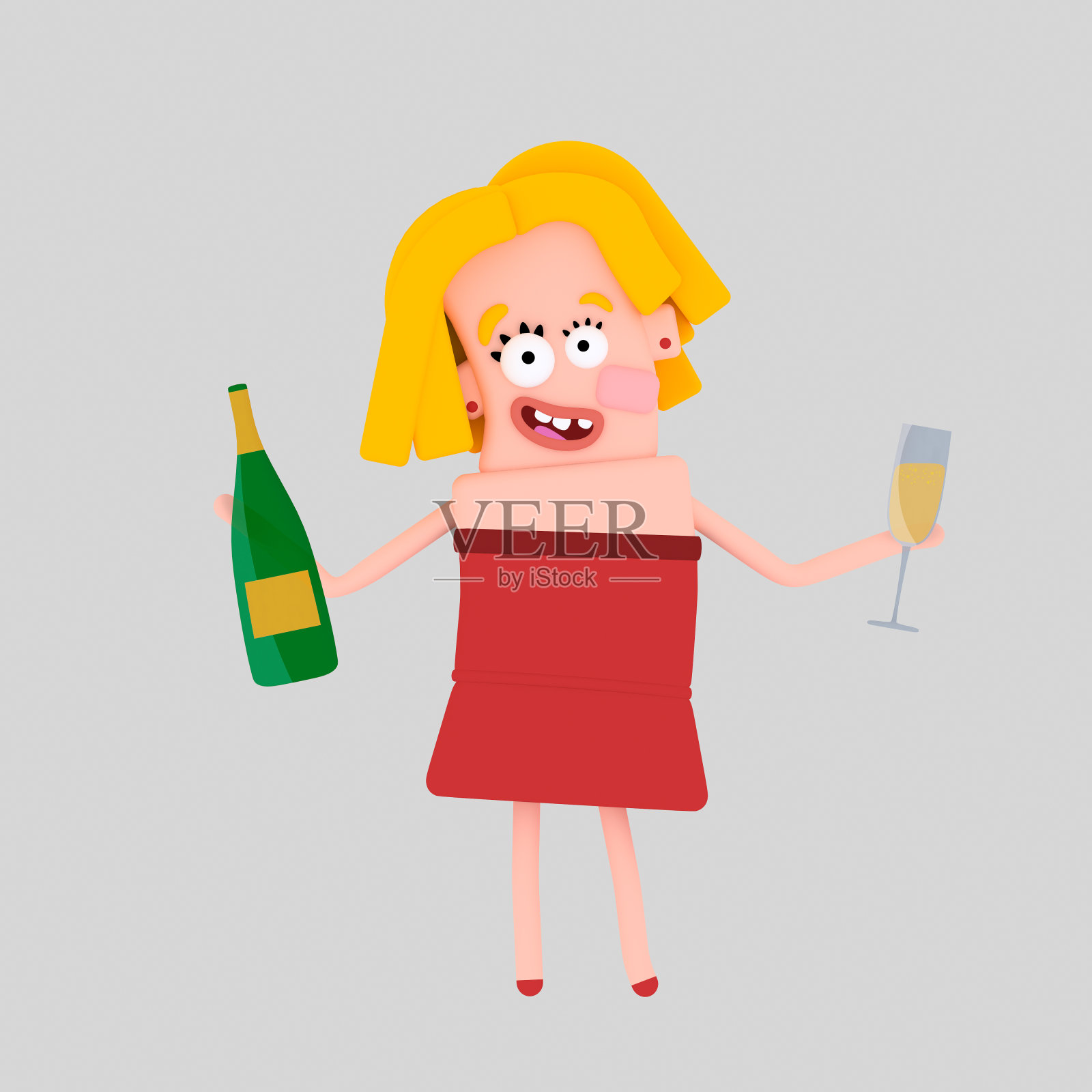 拿着香槟酒瓶和酒杯的女人插画图片素材