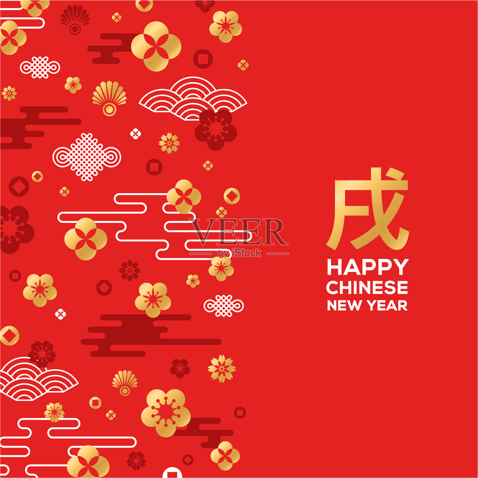 中国新年贺卡与图案的红色设计模板素材