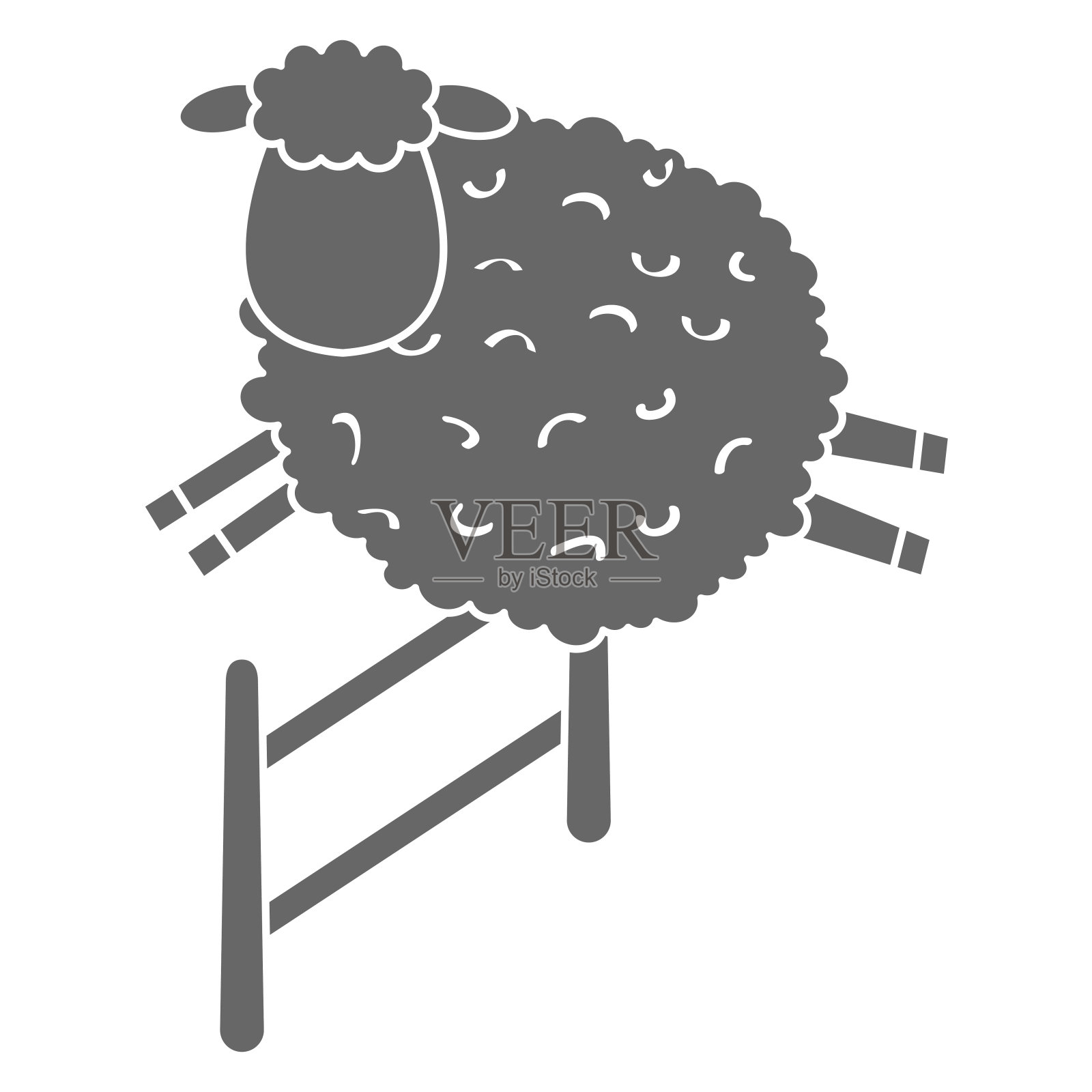 可爱的绵羊跳篱笆的人物图标插画图片素材
