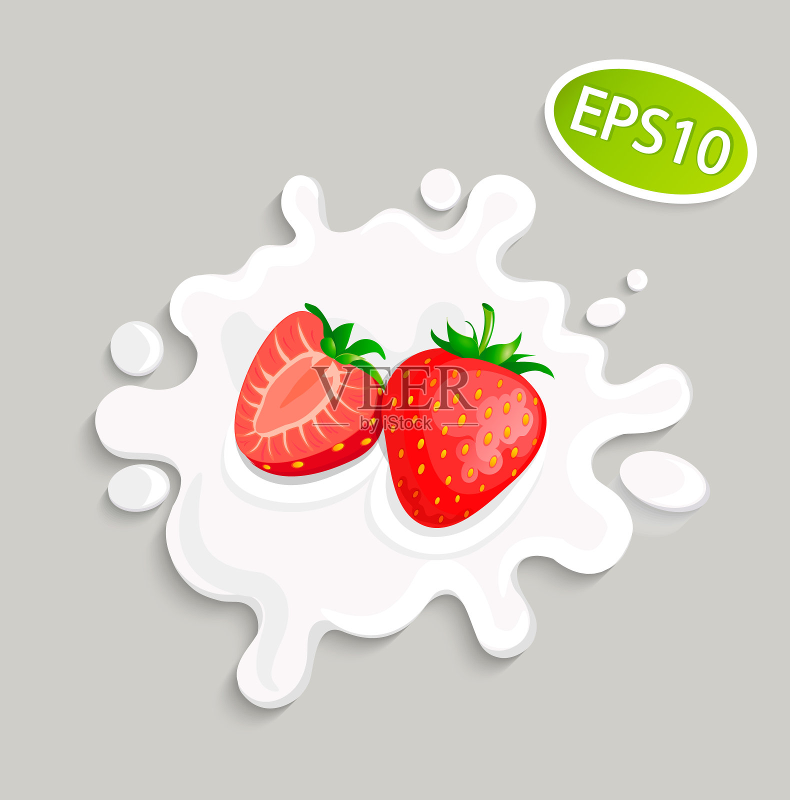 牛奶上溅着草莓。插画图片素材