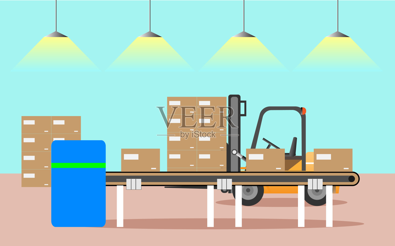 工厂自动包装和运输货物，矢量插图插画图片素材