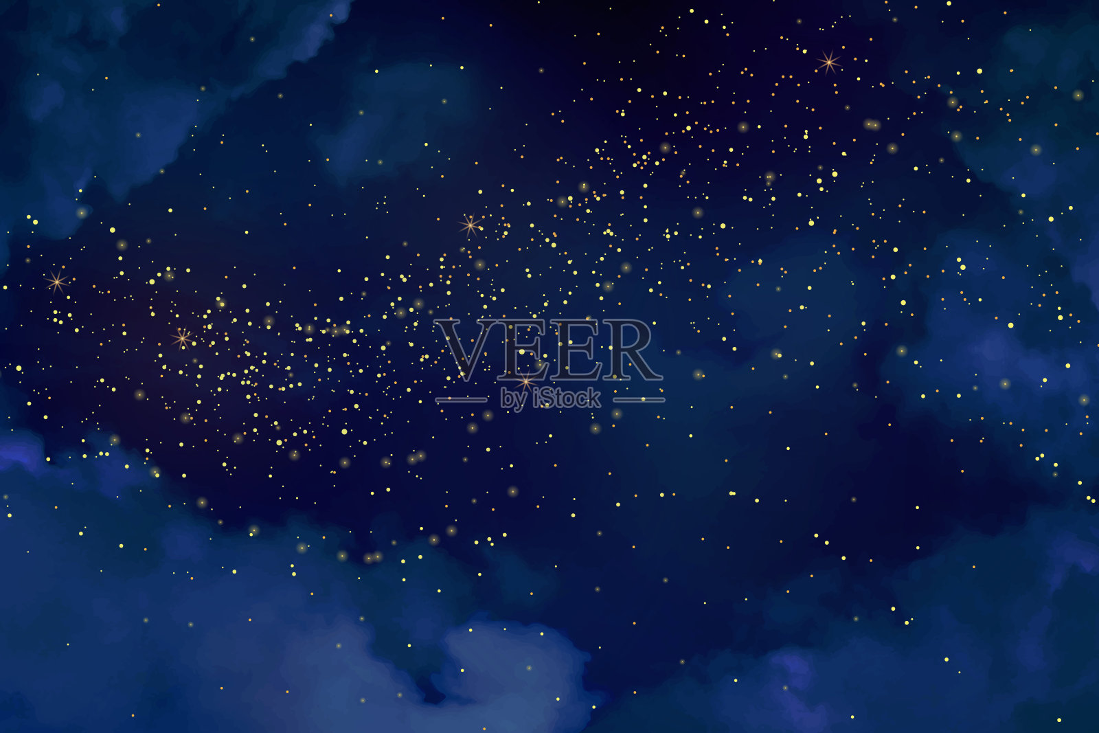 神奇的夜晚，深蓝色的天空和闪闪发光的星星。背景图片素材
