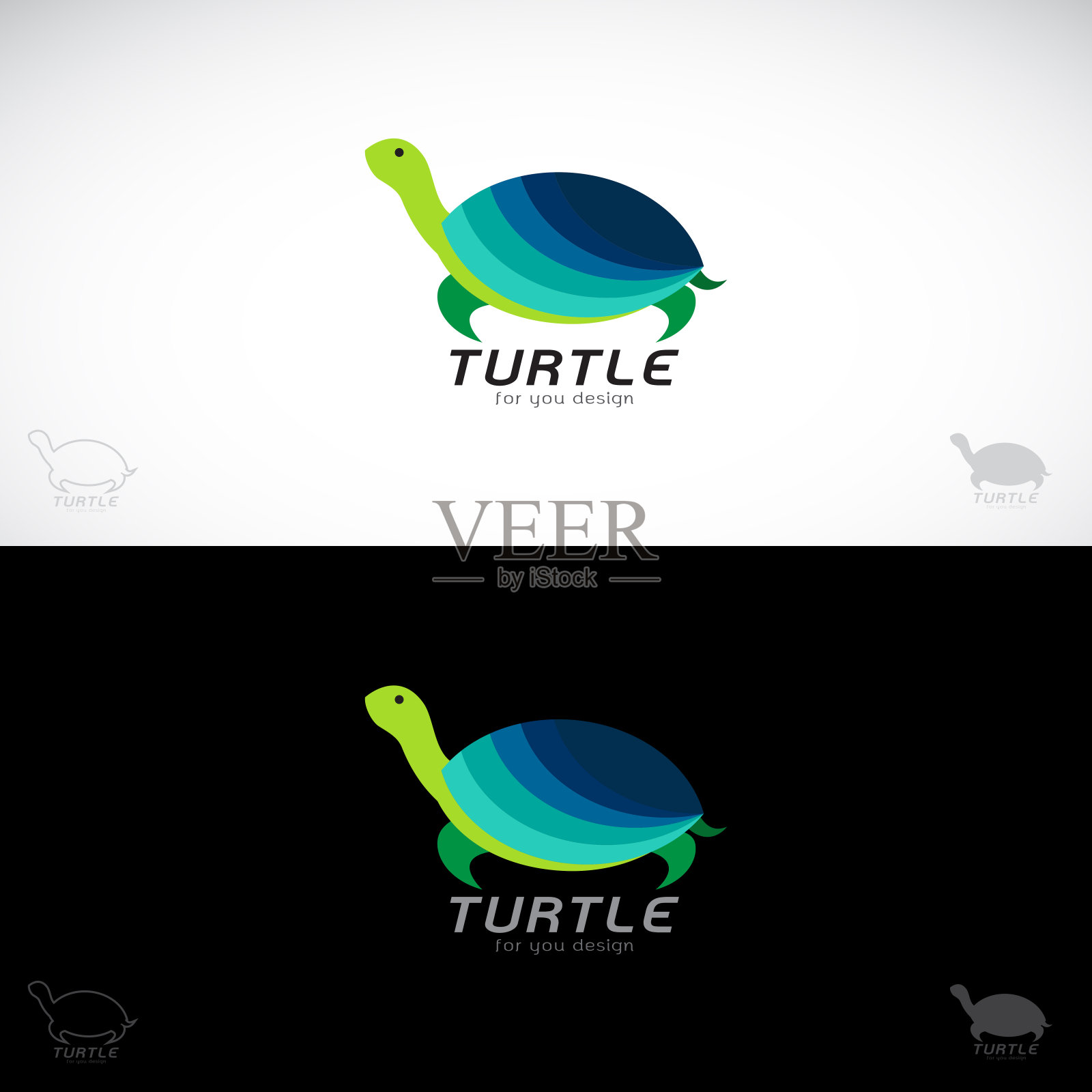 矢量海龟设计在白色背景和黑色背景。符号的动物。爬行动物。插画图片素材