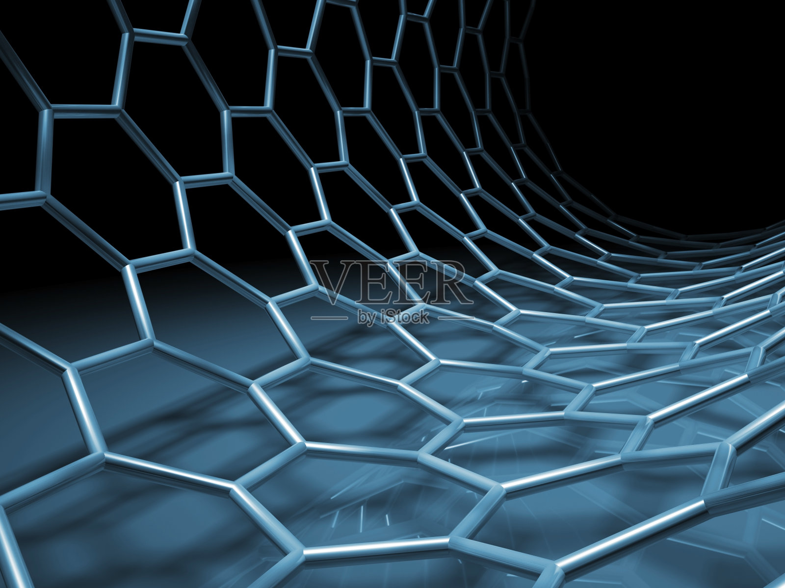 蓝色六角网管结构。3 d插画图片素材