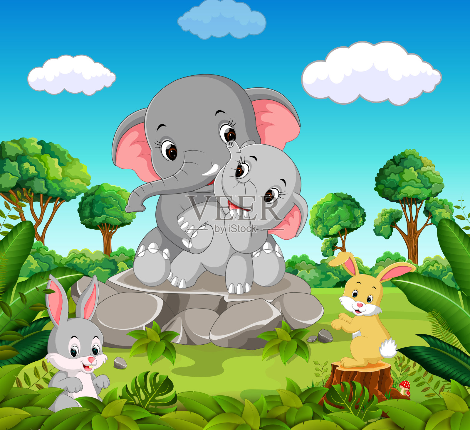 森林里的大象插画图片素材