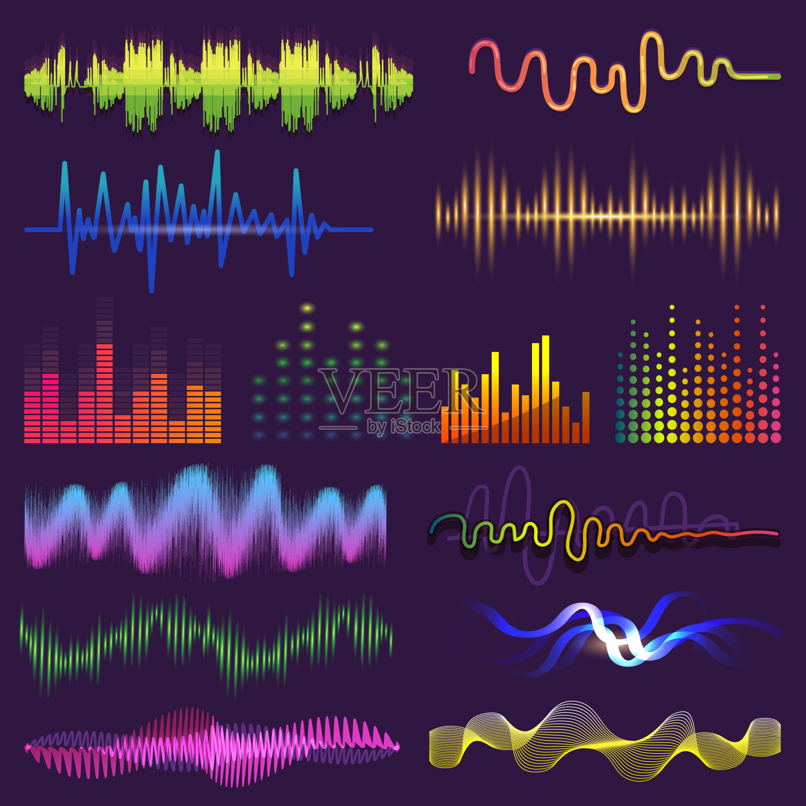 无线电矢量音响上的声波波形、声原声的波长和波动声与声波体积隔离说明插画图片素材