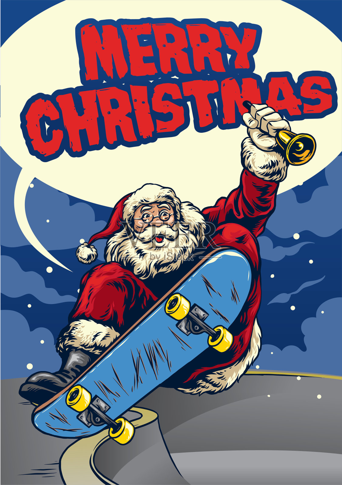 圣诞老人玩滑板问候圣诞插画图片素材