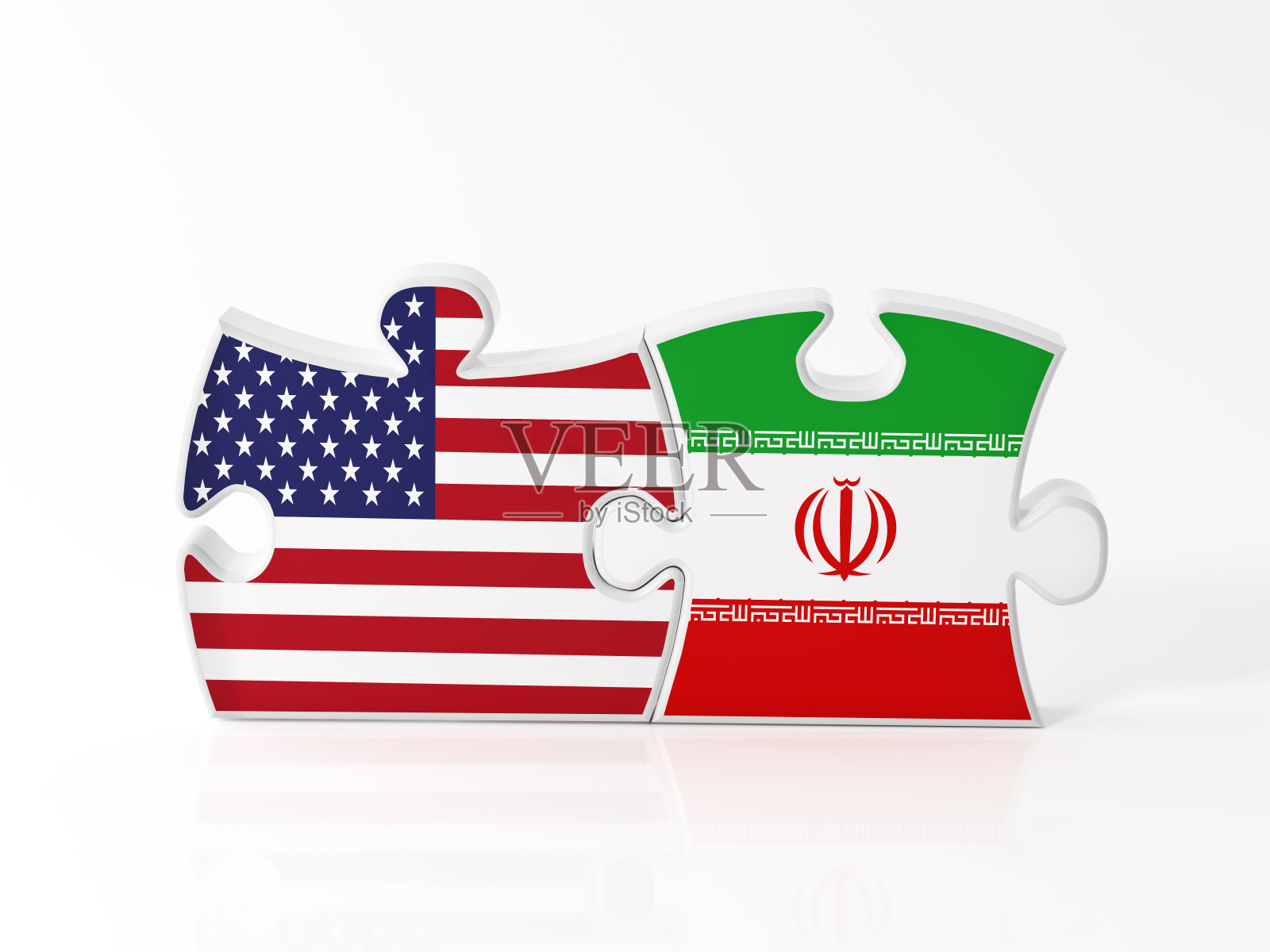 用美国和伊朗国旗纹理的拼图照片摄影图片