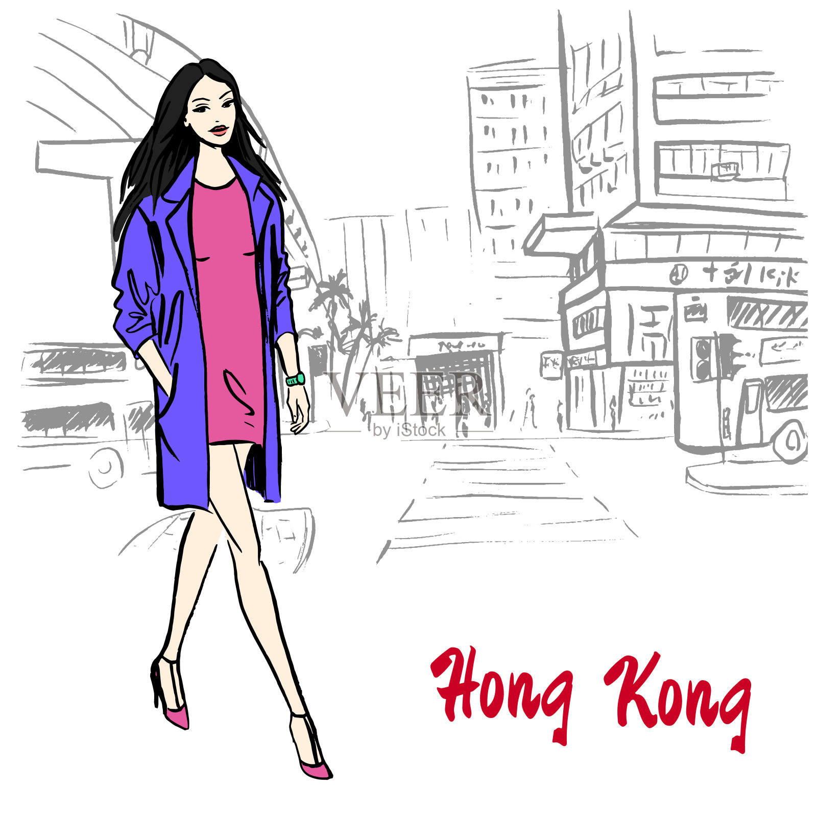 香港街插画图片素材