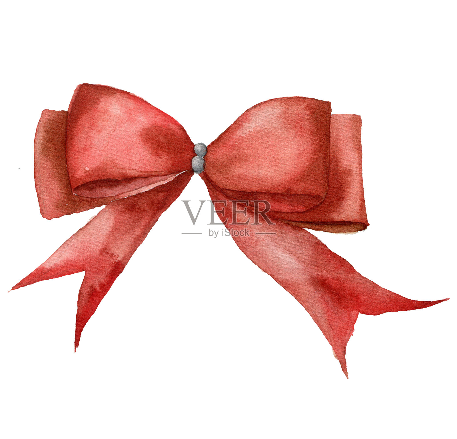 水彩圣诞丝带。手绘传统装饰孤立在白色背景。红色的蝴蝶结。假日打印。设计元素图片