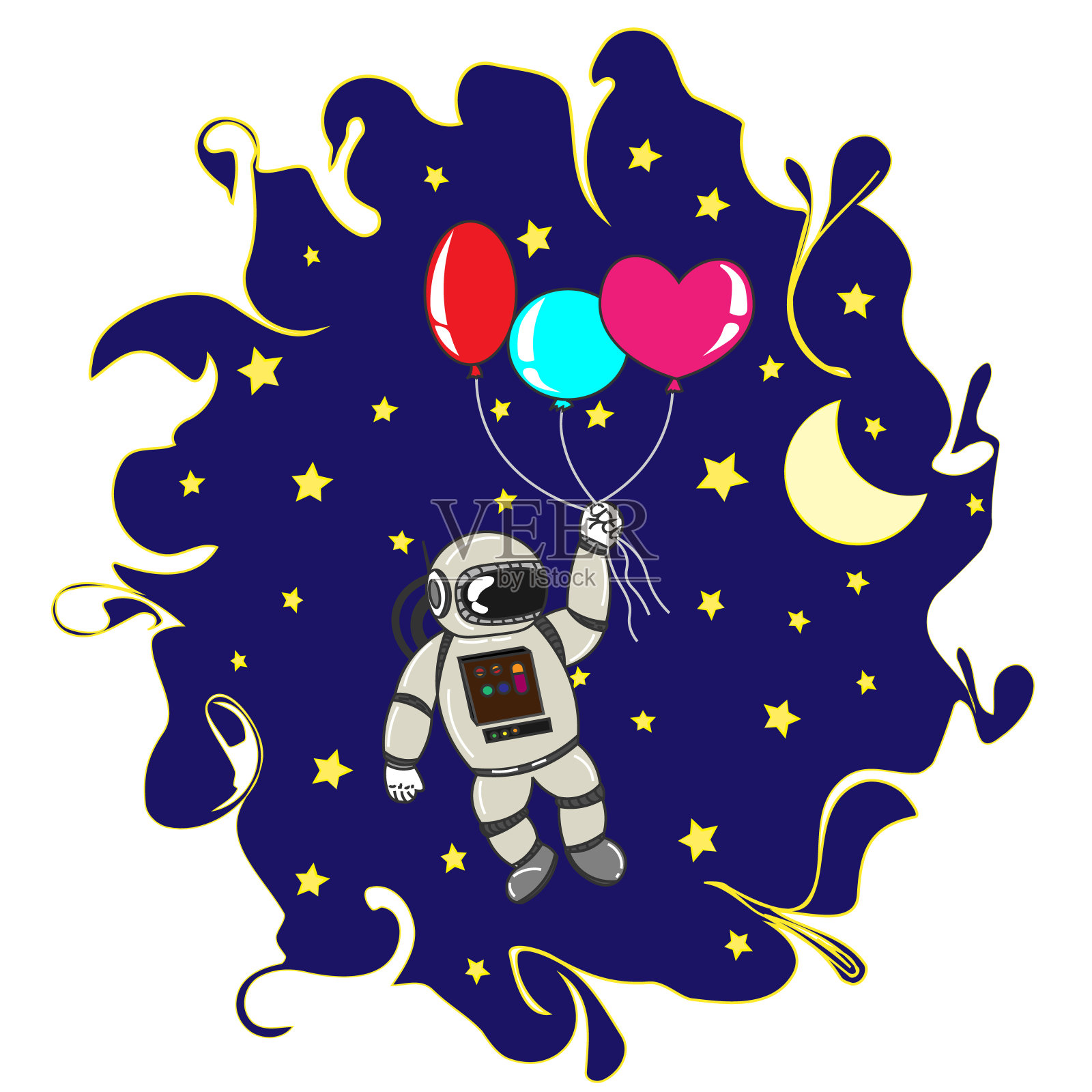宇航员乘气球飞行插画图片素材