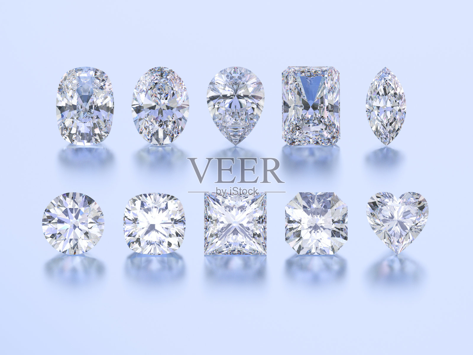 3D插图10个不同的白色宝石钻石插画图片素材