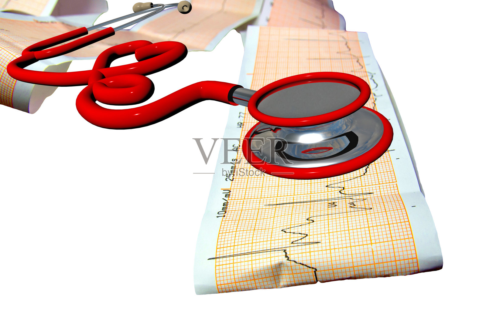 听诊器心脏心电图背景- 3d渲染插画图片素材