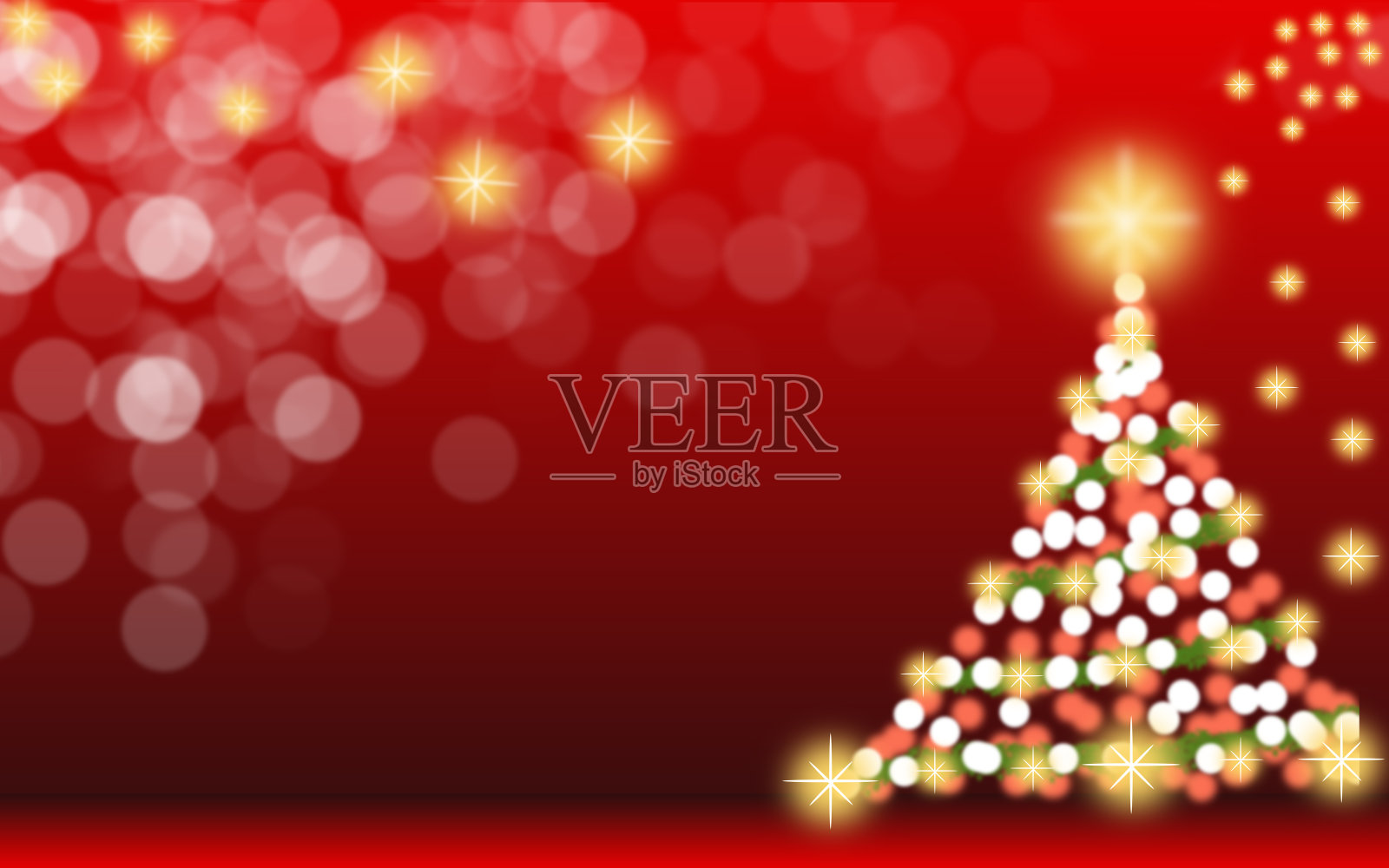 装饰着彩灯的圣诞树。红色的背景。圣诞树闪闪发光，闪闪发亮。可用于背景或壁纸。插画图片素材