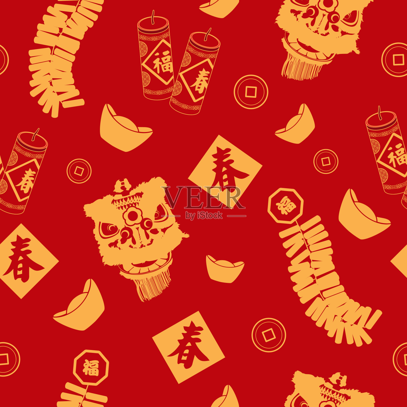 中国新年壁纸无缝图案背景插画图片素材