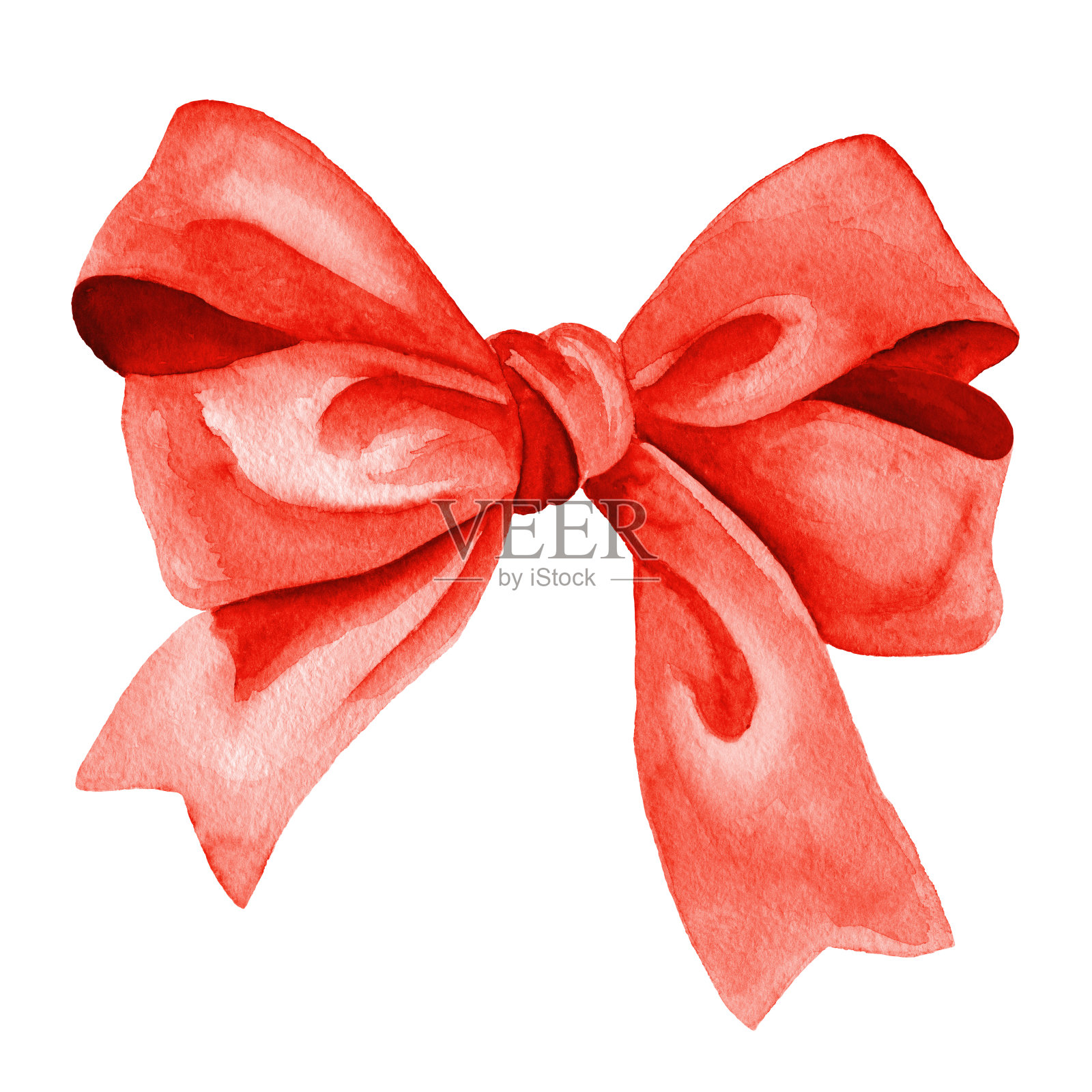 红色蝴蝶结的礼物。水彩插图设计元素图片