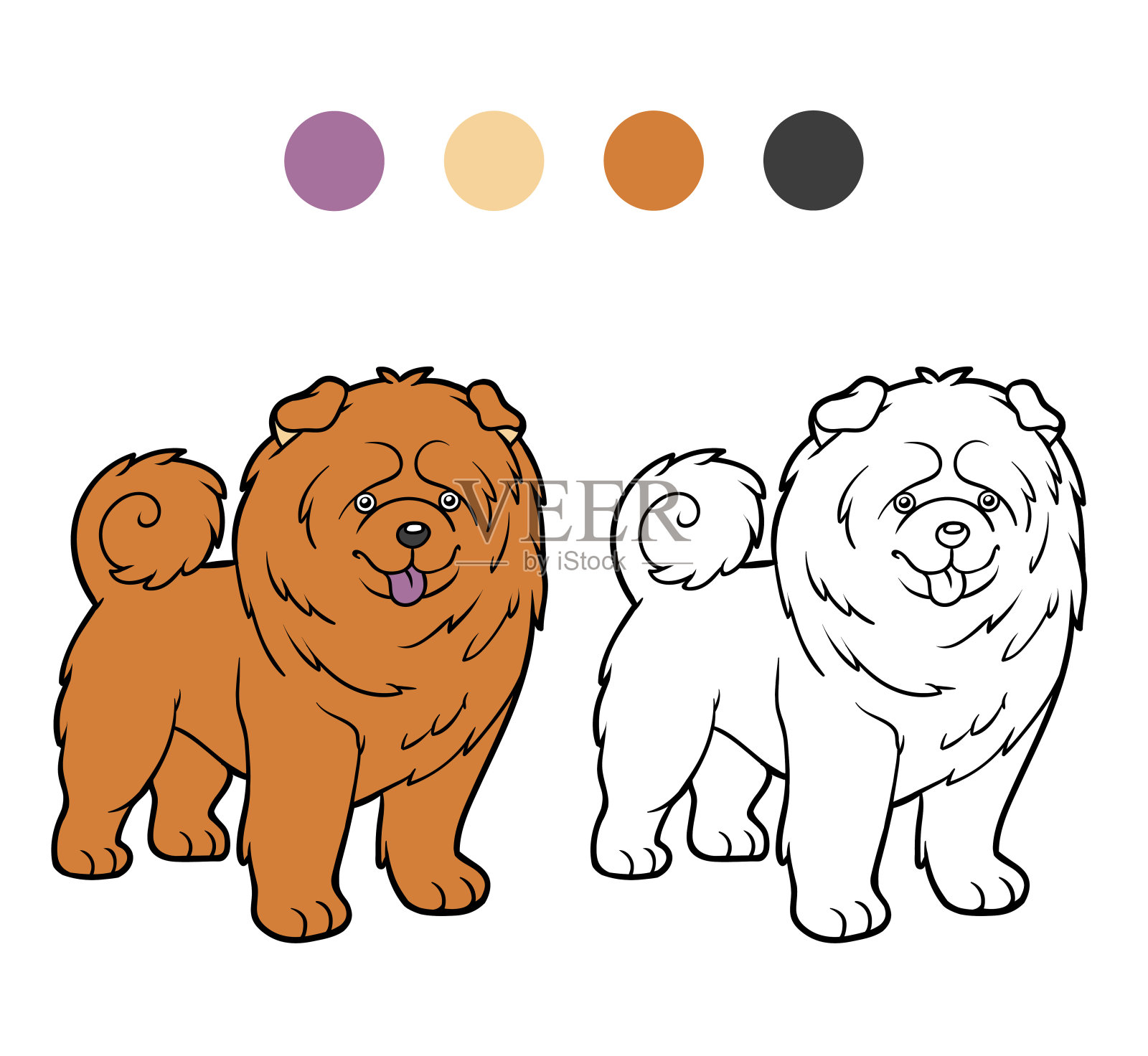 着色书，狗品种:松狮犬插画图片素材