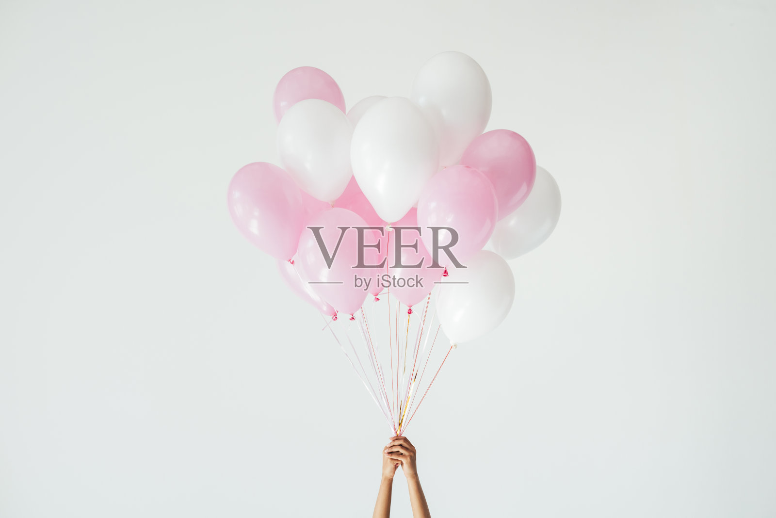 一堆粉色和白色的气球照片摄影图片