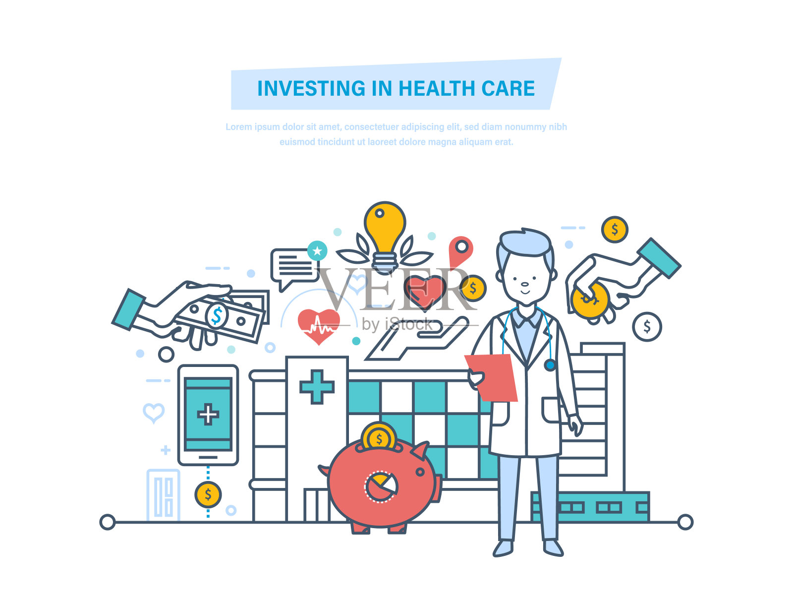 投资于卫生保健和现代医学。提高服务质素设计元素图片
