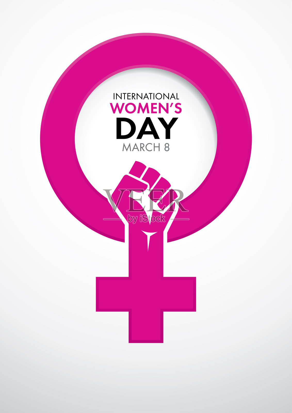 标题里面是国际妇女节的象征，里面是用粉红色的女人握紧拳头的象征设计模板素材