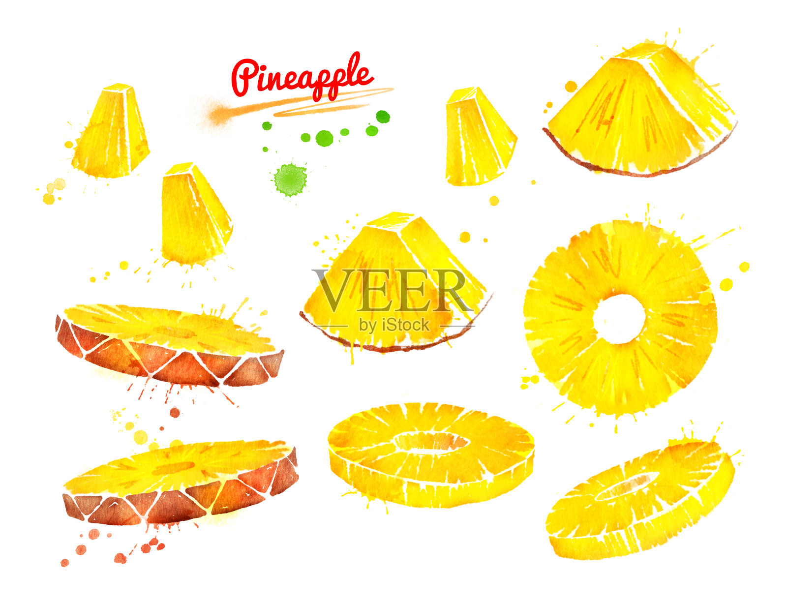 切片菠萝的水彩插图插画图片素材