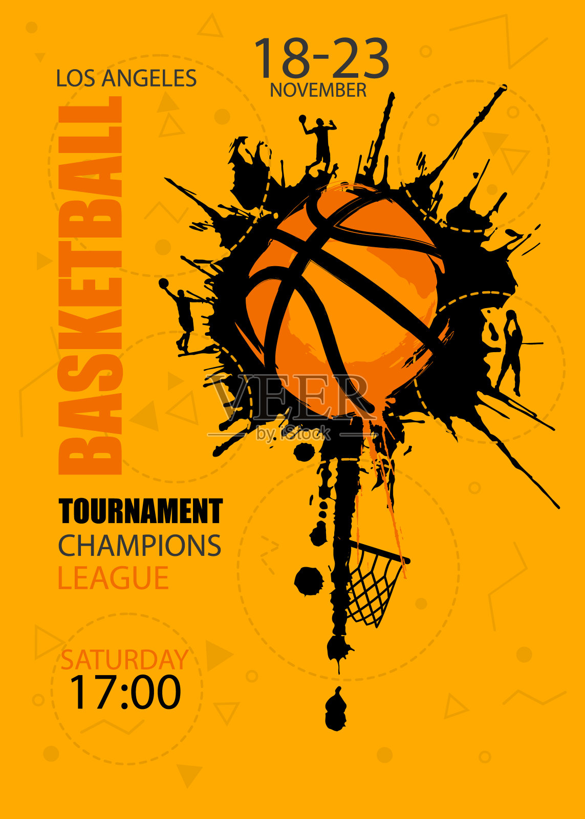 设计的篮球。比赛的海报。抽象的背景。街头篮球。手绘纹理，垃圾风格。设计模板素材