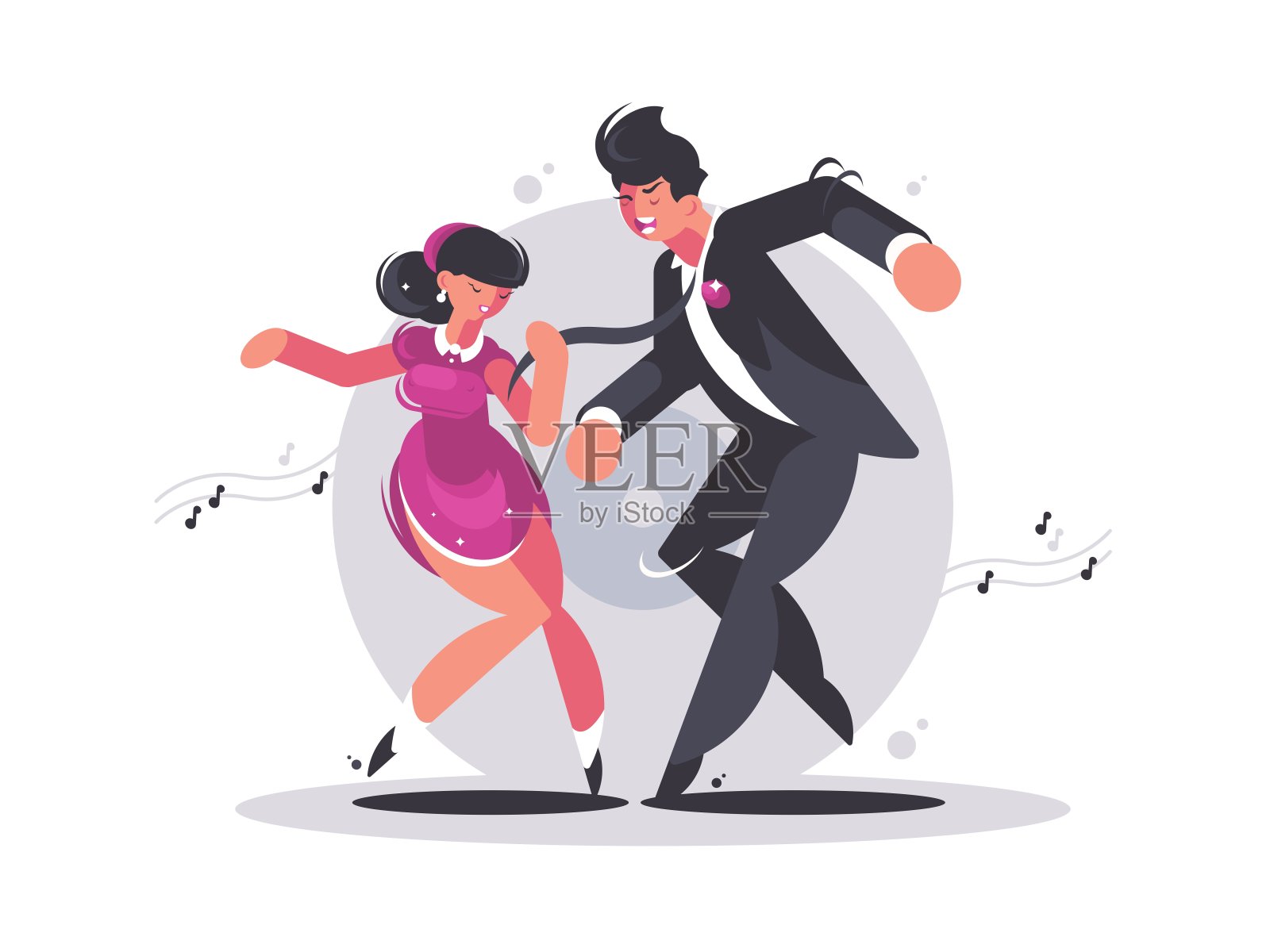 一对快乐的男女舞者插画图片素材