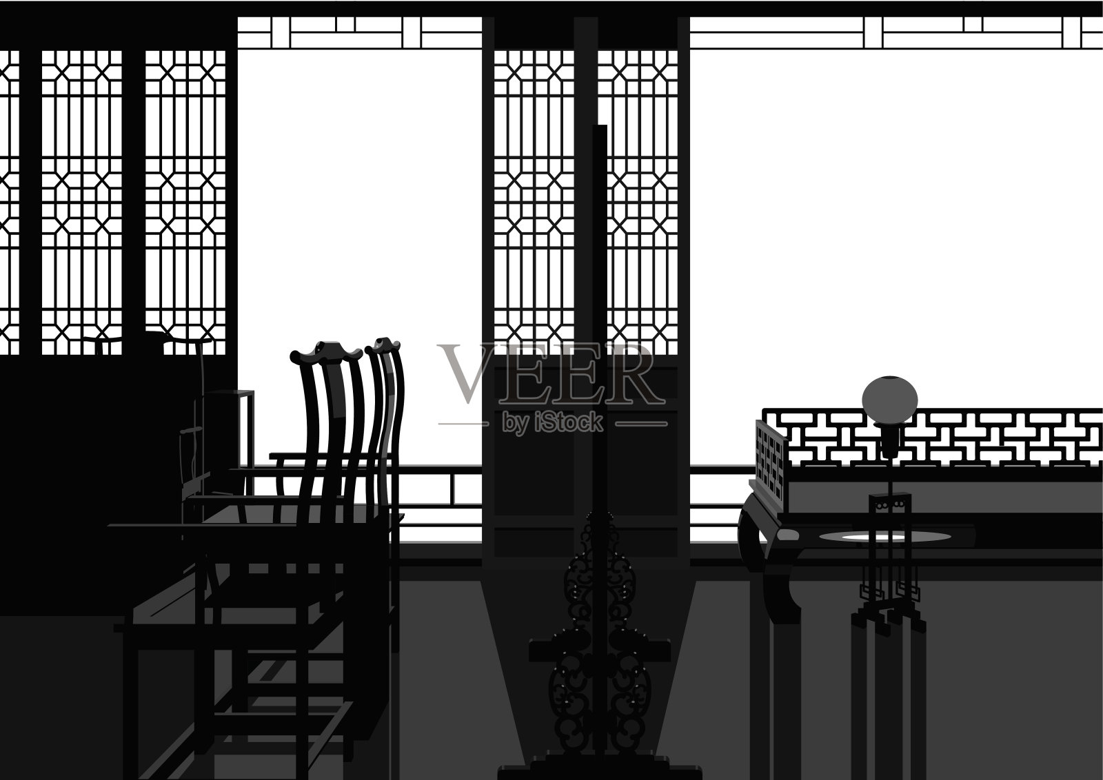 中式客厅插画图片素材