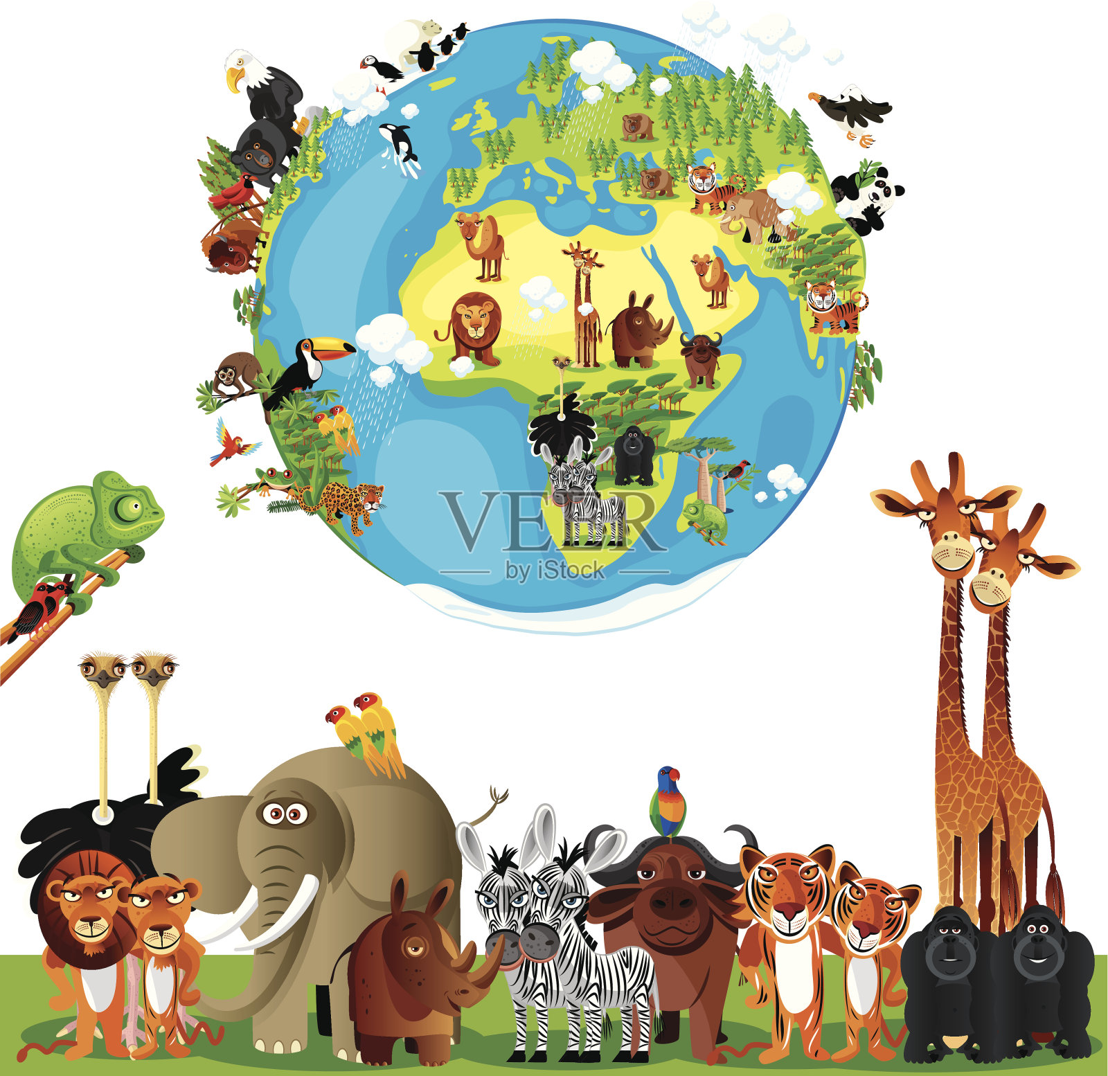 世界动物卡通插画图片素材