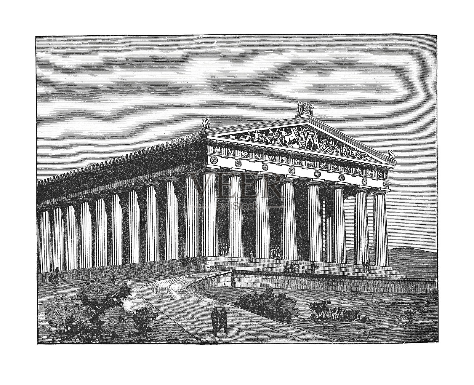 伯里克利时期的帕台农神庙(古代雕刻)插画图片素材