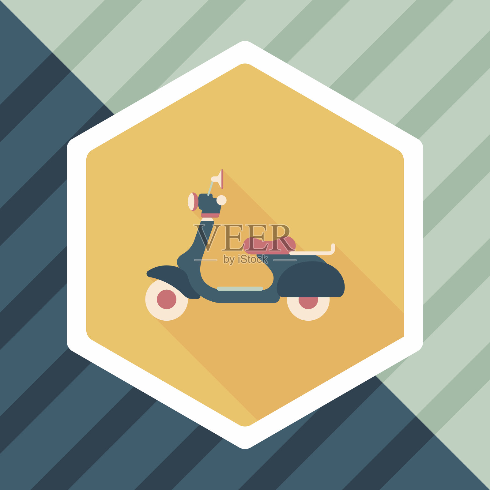 交通滑板车平面图标与长影子，eps10插画图片素材