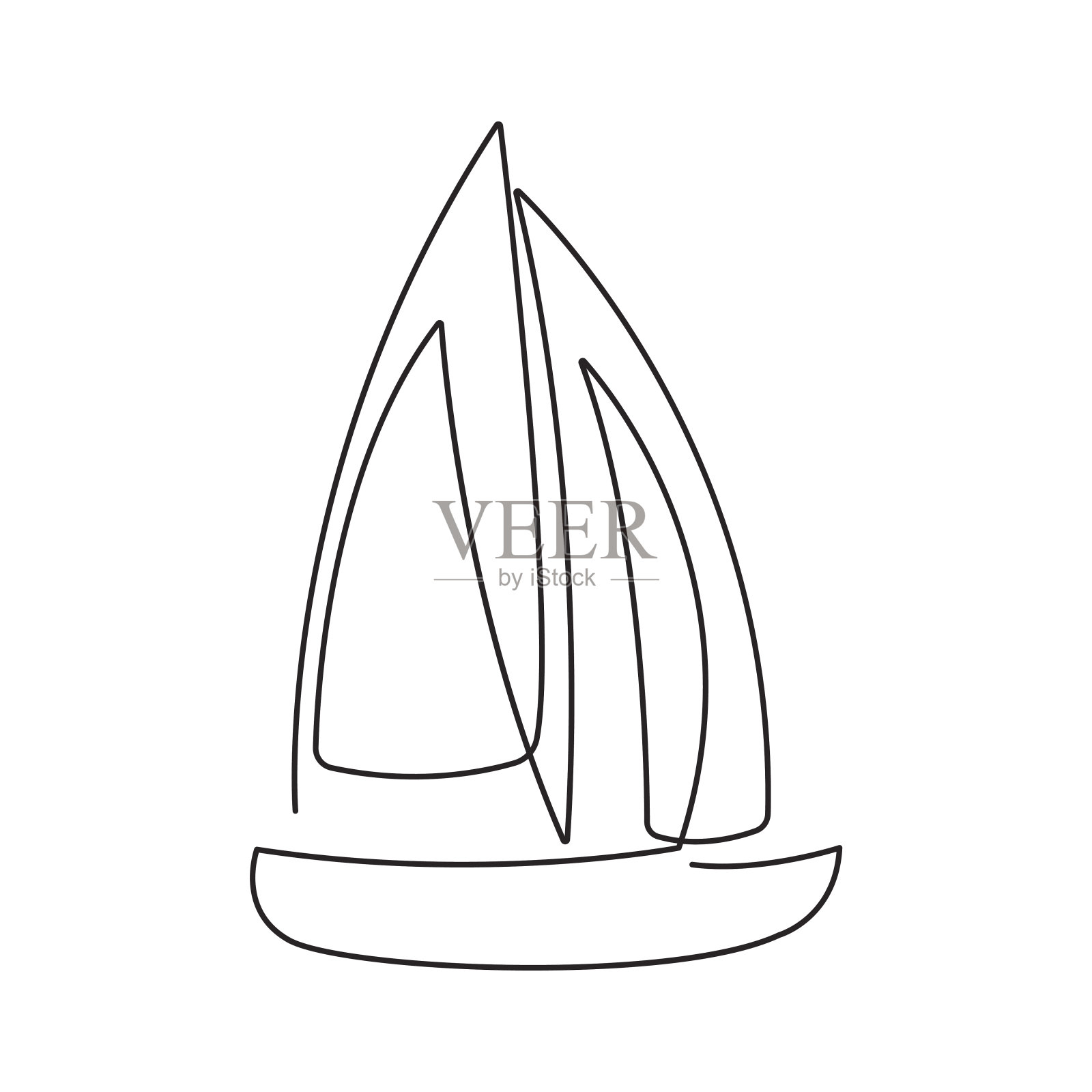 现代连续航线帆船。一条线画的船舶形式的符号，卡片，横幅，海报传单。插画图片素材