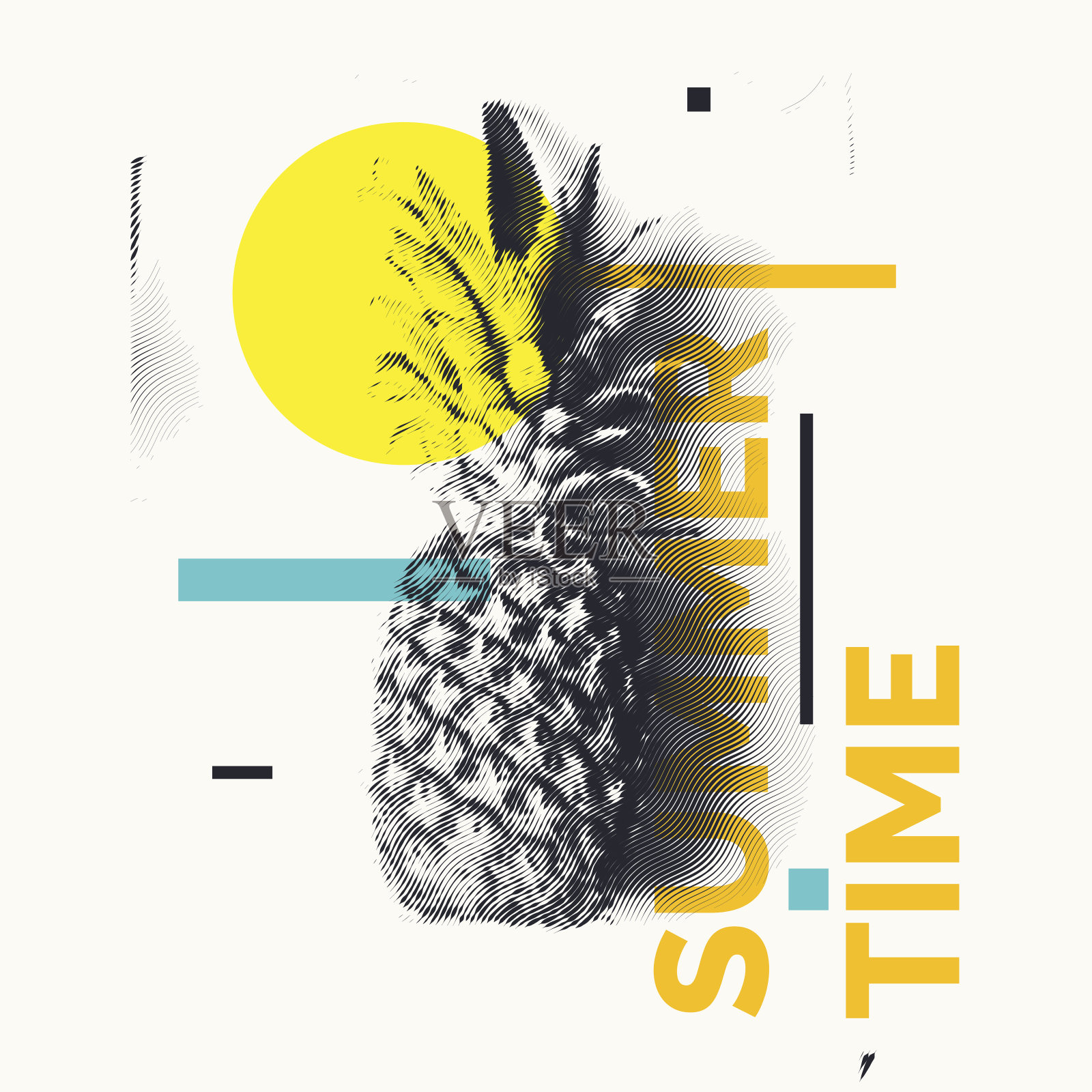 时尚的现代海报与菠萝，夏天的时间。白色背景上的热带水果插画图片素材