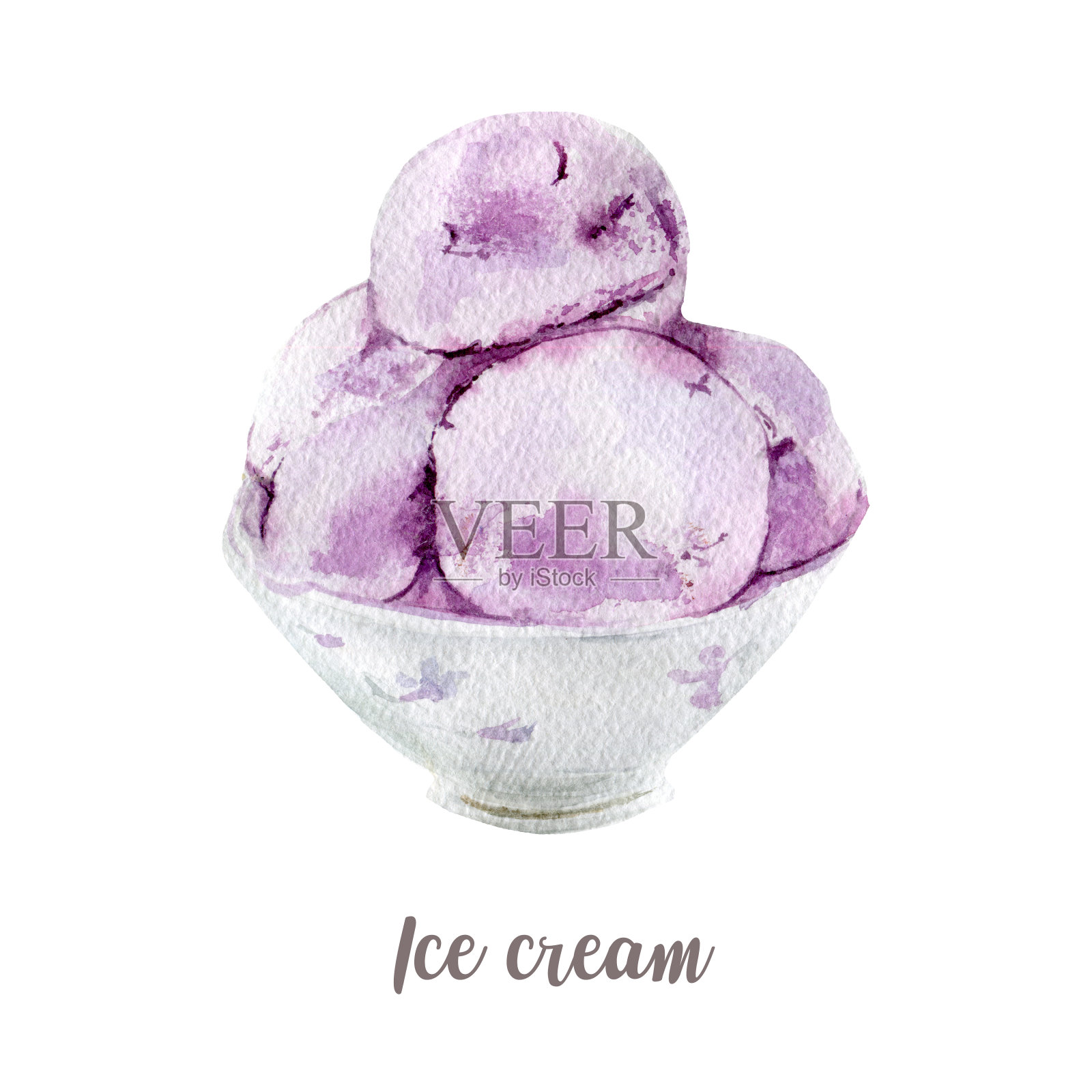 水彩手绘冰淇淋。孤立的甜点插图在白色的背景插画图片素材