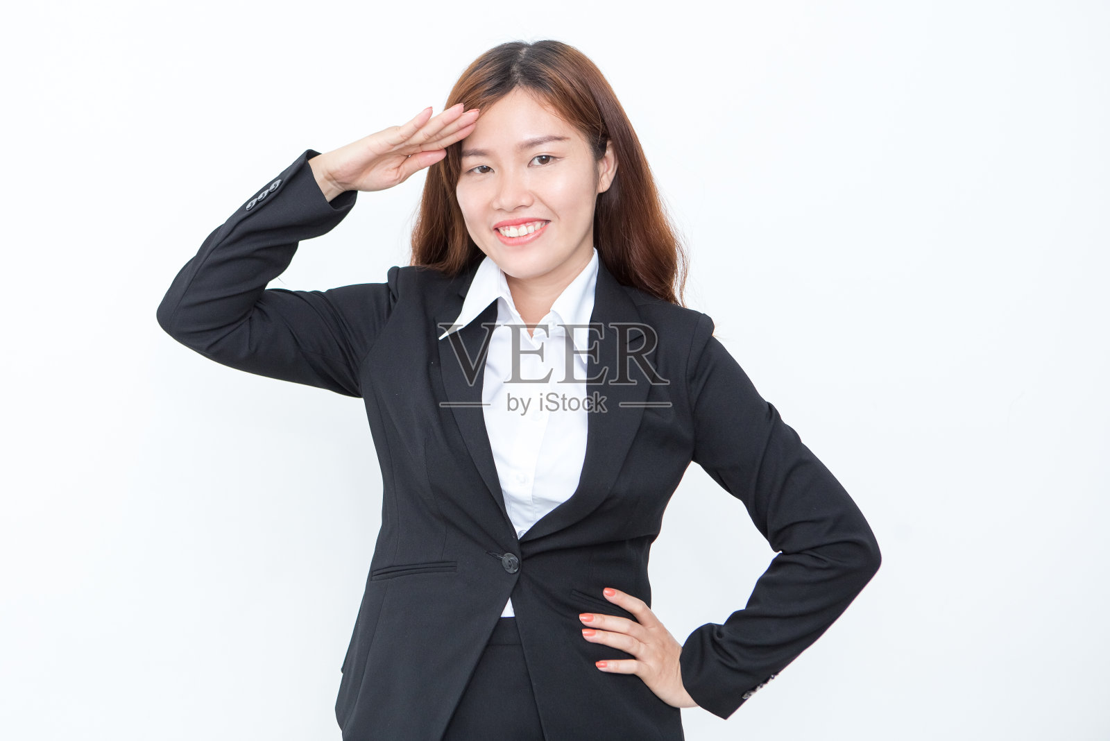 微笑的亚洲商务女性敬礼照片摄影图片