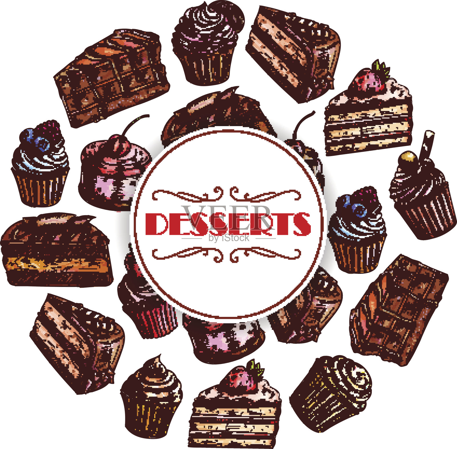 甜点蛋糕和纸杯蛋糕矢量海报插画图片素材
