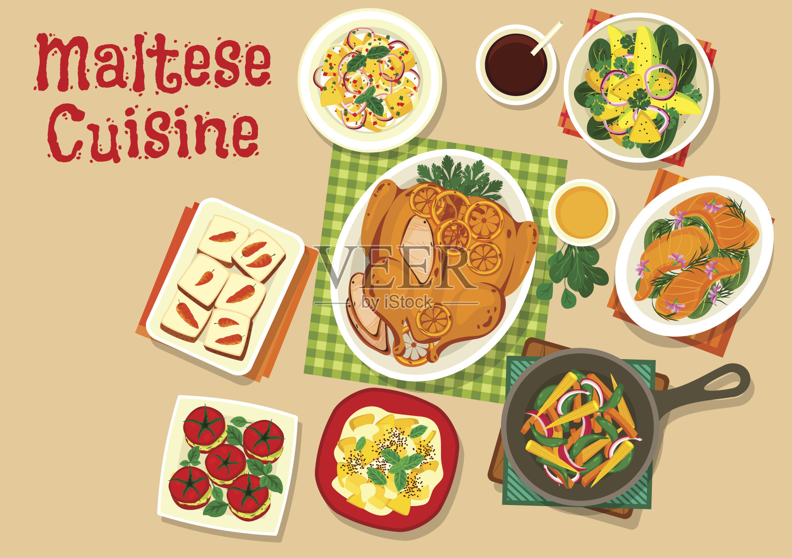 马耳他美食健康食品图标菜单设计插画图片素材