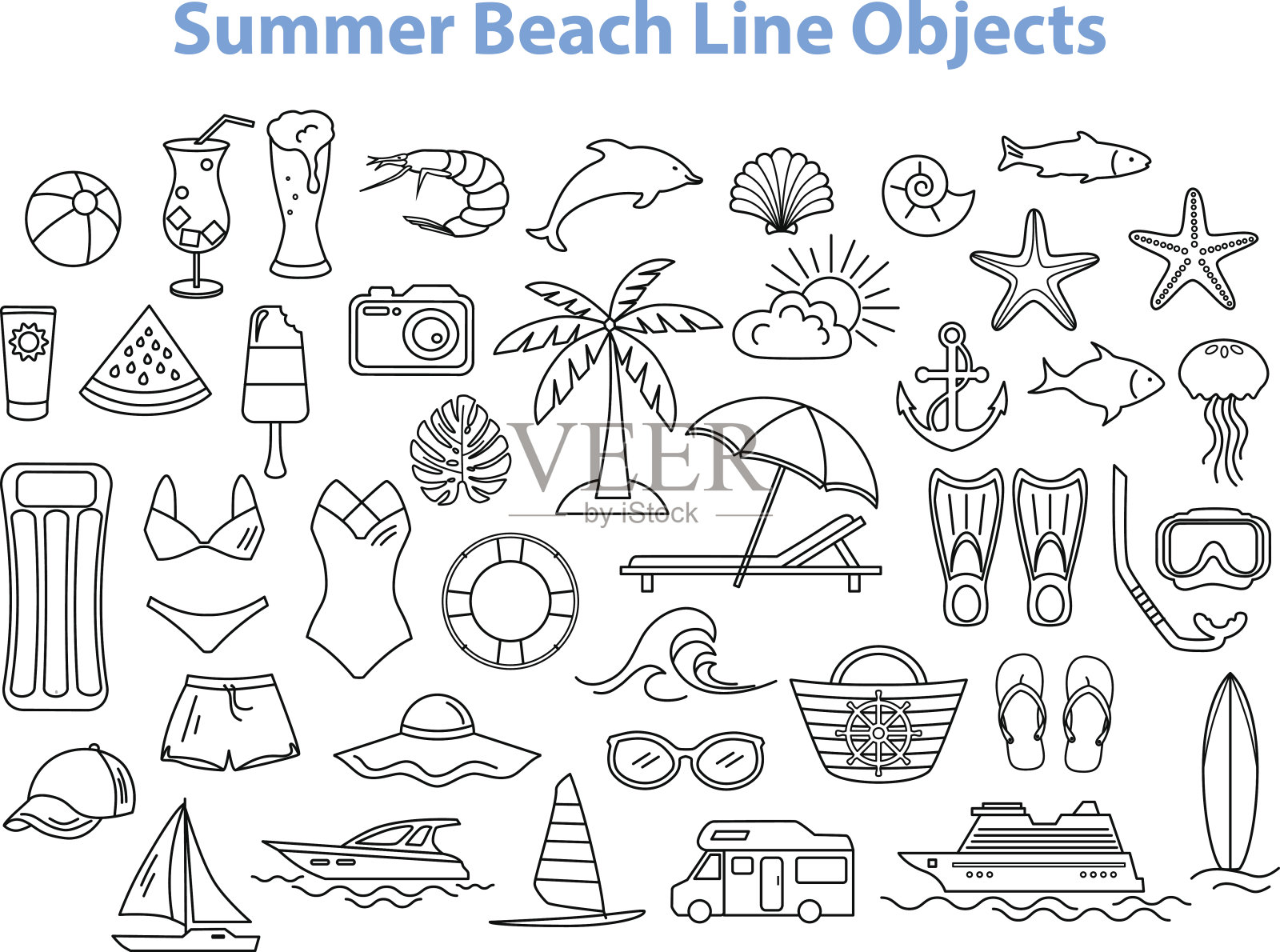 夏季海滩线对象设置。设计元素图片