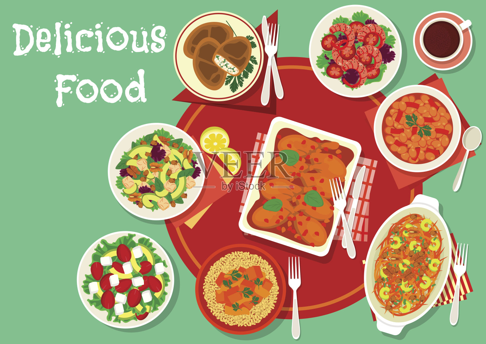美味的午餐菜肴图标为餐厅菜单设计插画图片素材
