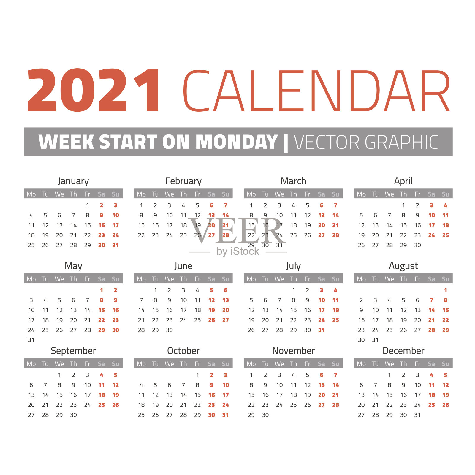 简单的2021年日历设计模板素材